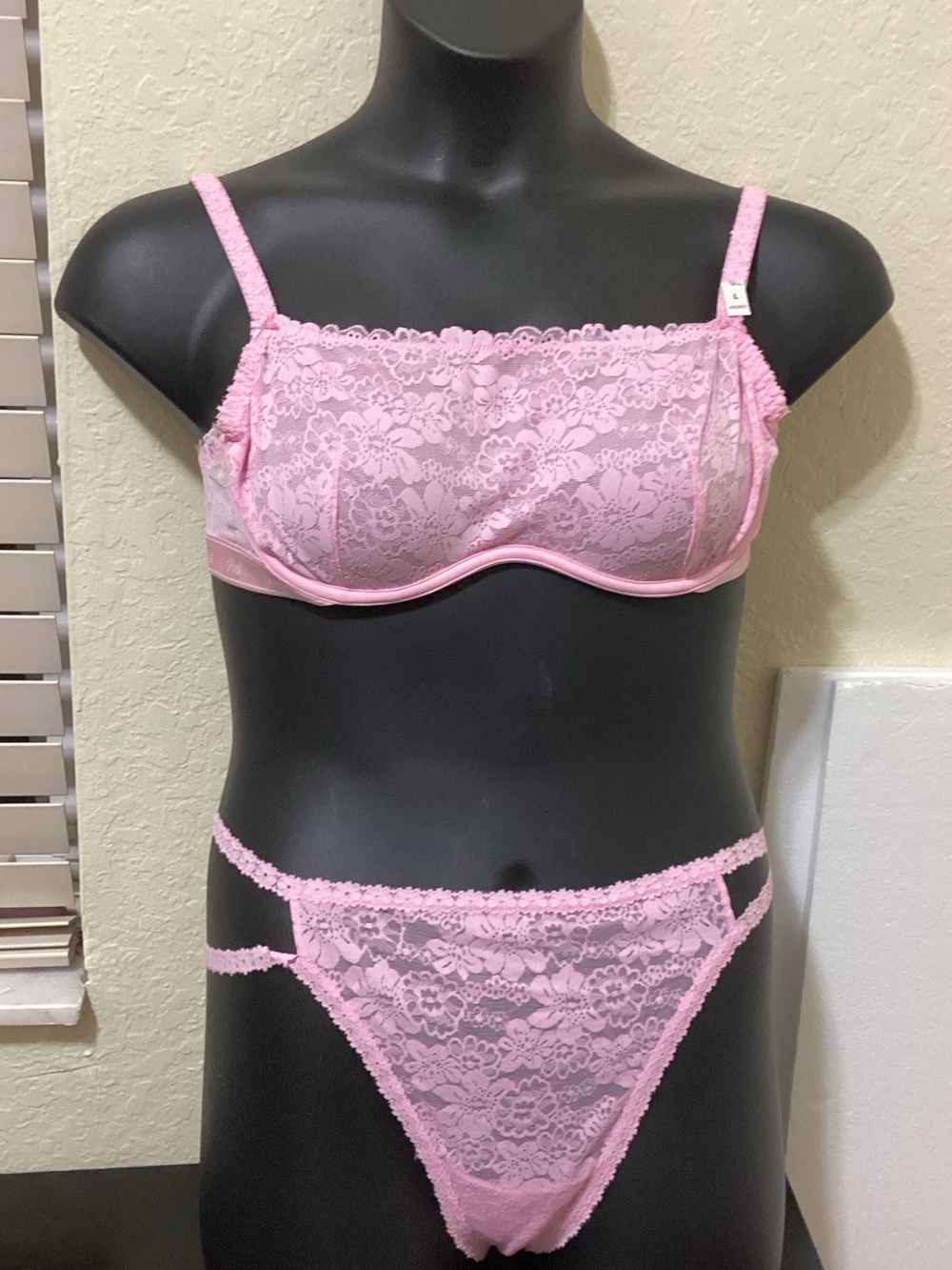 PINK Victoria's Secret Sheer Pink Floral Lace Bralette & Bikini
